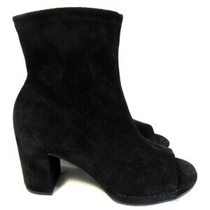 Del Carlo Black Suede Leather Open Toe 3" Heeled Booties Size 38 8 EUC